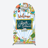 Aperturee - Stationery Blue Stripe Back To School Arch Backdrop